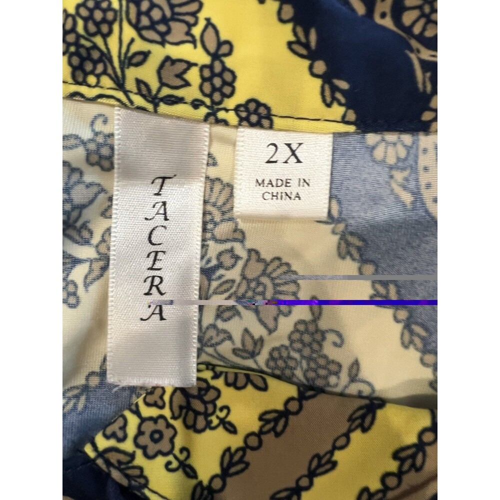 Tacera Boho Stretchy Shift Dress 2X Flowy Sleeveless Navy/Yellow Print - Picture 6 of 8